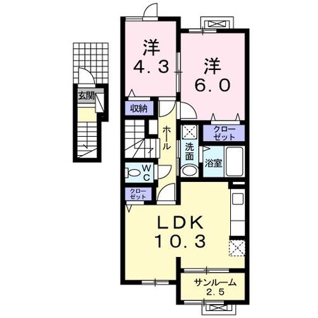 賀来新川 徒歩5分 2階の物件間取画像